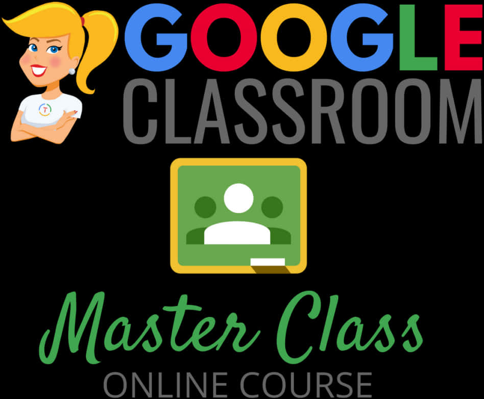 Google Classroom Master Class線上課程標誌，帶有卡通老師。 — Google 壁紙