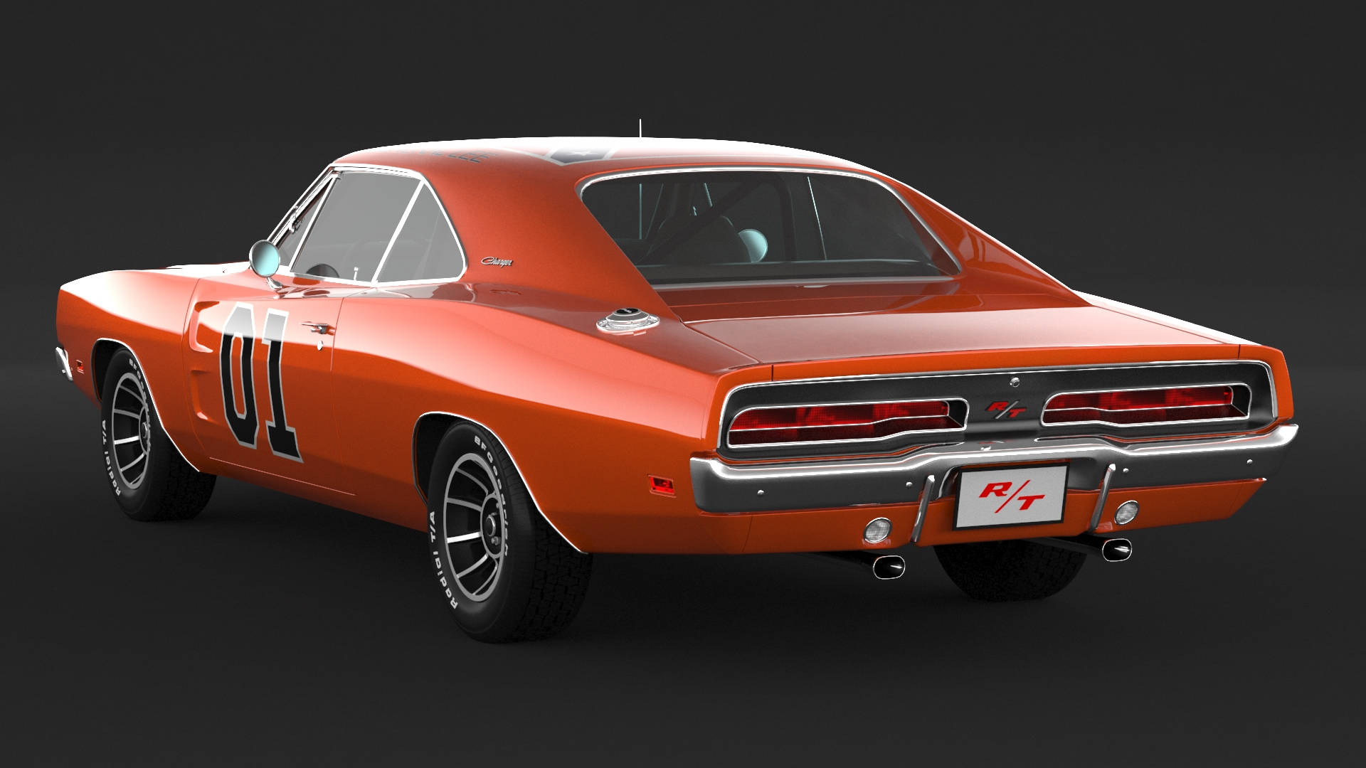 橙色經典肌肉車，深色背景上帶有賽車號碼01 — General Lee 車 壁紙