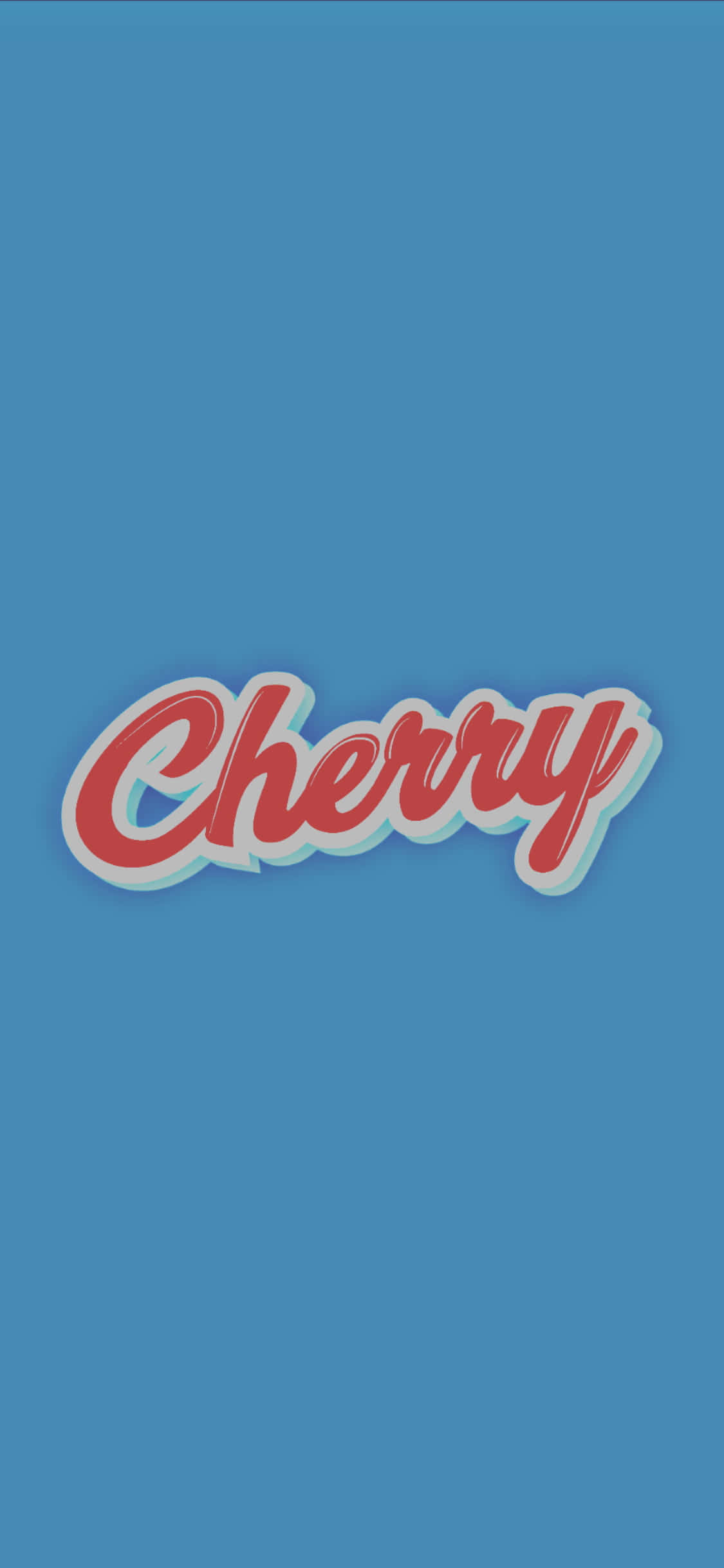 Cherry Aesthetic 桌布 壁紙 — 「Cherry」一詞以粗體紅色草書書寫，帶有白色和淺藍色輪廓，居中於純藍色背景上。