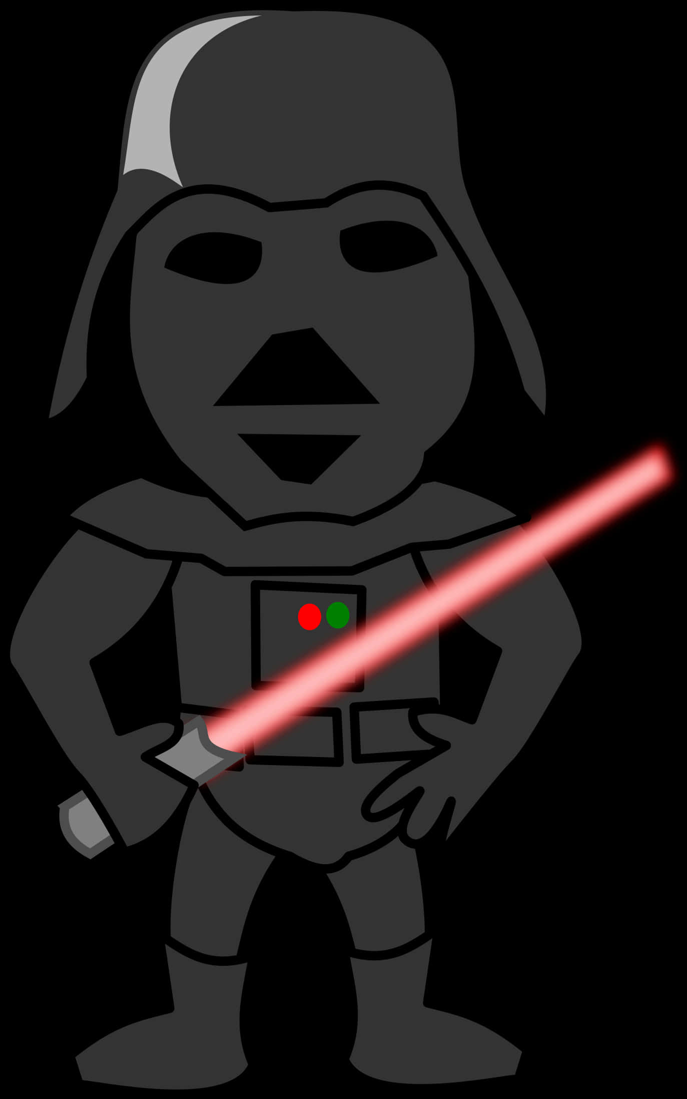 星際大戰 桌布 壁紙 — Chibi Darth Vader 自信地站立，手持發光的紅色光劍，背景為黑色。