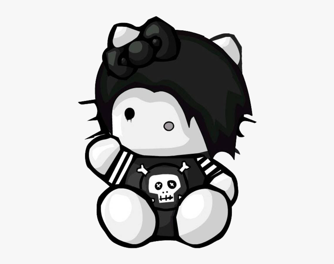 Q版Hello Kitty穿著骷髏設計龐克服裝和黑色蝴蝶結。 — Hello Kitty 壁紙