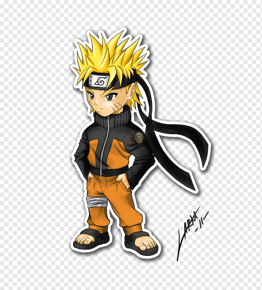 桌布 壁紙 — Chibi Naruto Uzumaki 自信地站立，雙手插袋，身穿橙色和黑色的忍者裝束。