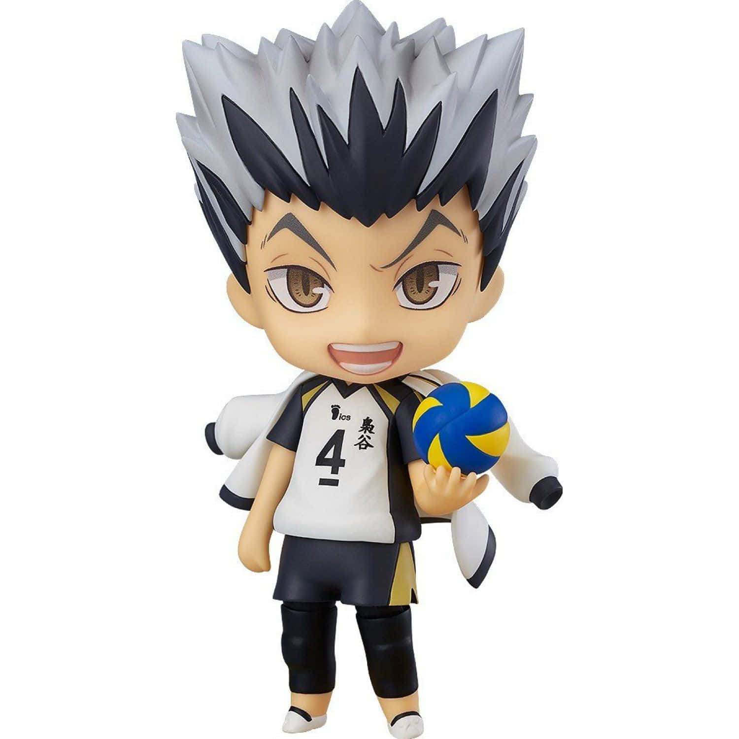toys 桌布 壁紙 — Chibi風格動漫人物，排球運動員，黑白尖刺頭髮，手持藍黃色球。