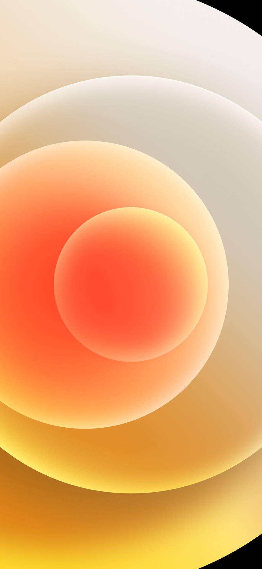 在柔和的米色背景上，以溫暖漸變色調重疊的發光球體。 — iPhone 12 壁紙