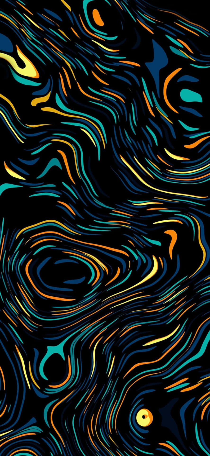 黑色背景上發光霓虹漩渦的動態抽象圖案 — iPhone 11 Pro Max 壁紙