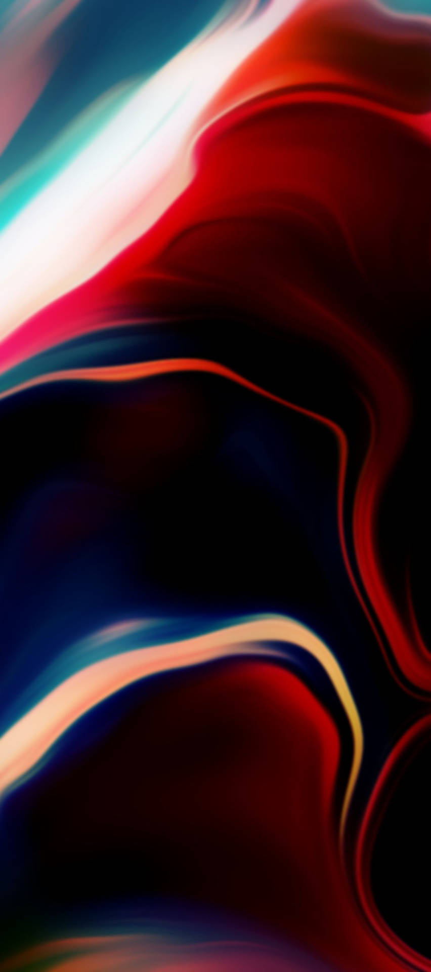 在深色背景上流動的紅色、藍色和白色漩渦的動態抽象藝術。 — iPhone X 壁紙