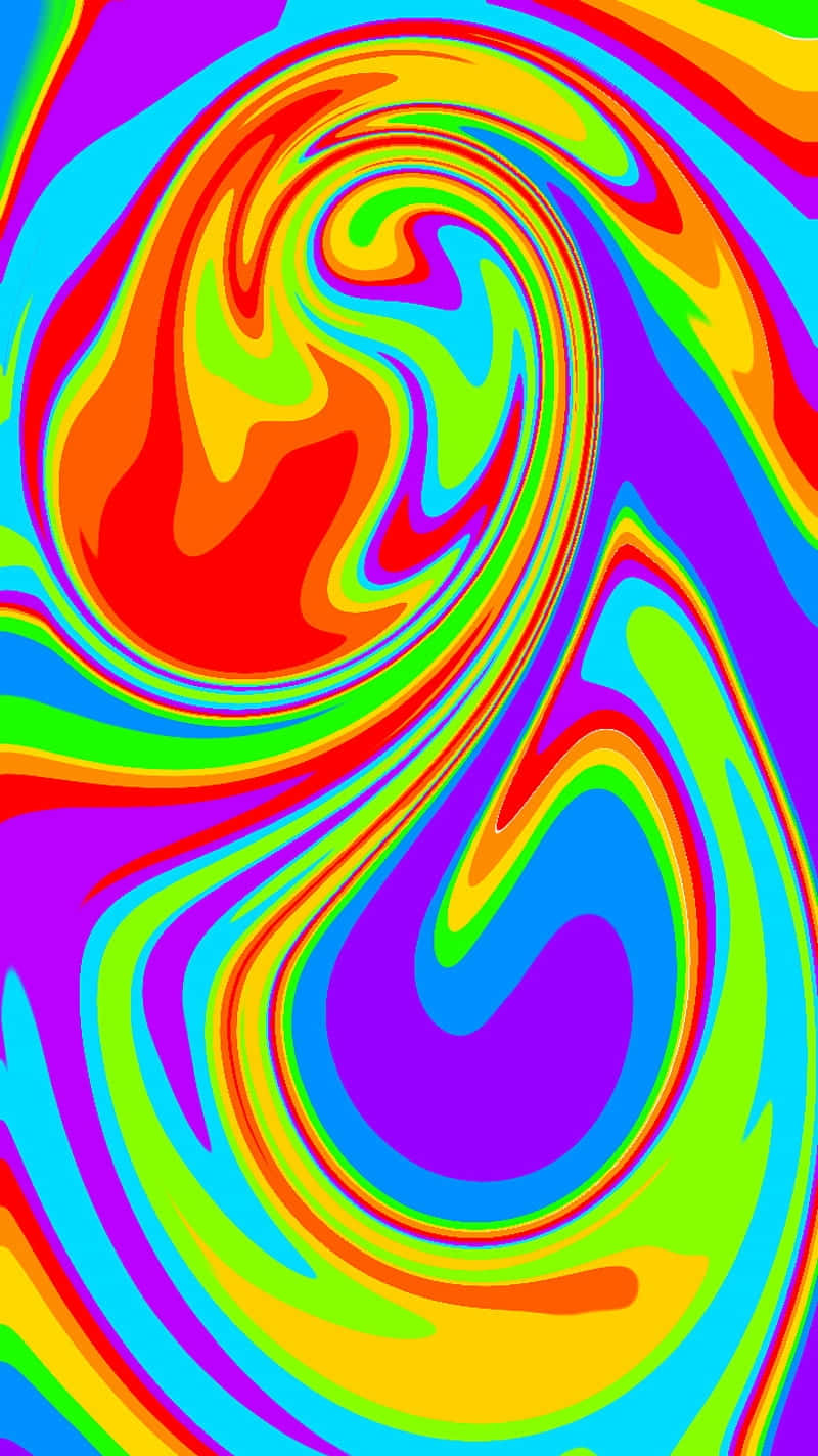  壁紙 — 充滿活力的迷幻彩虹色漩渦在畫布上以催眠般的動作流動。