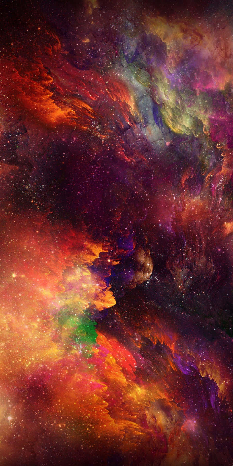 充滿活力的宇宙星雲，帶有旋轉的色彩和星星 — iPhone X 壁紙