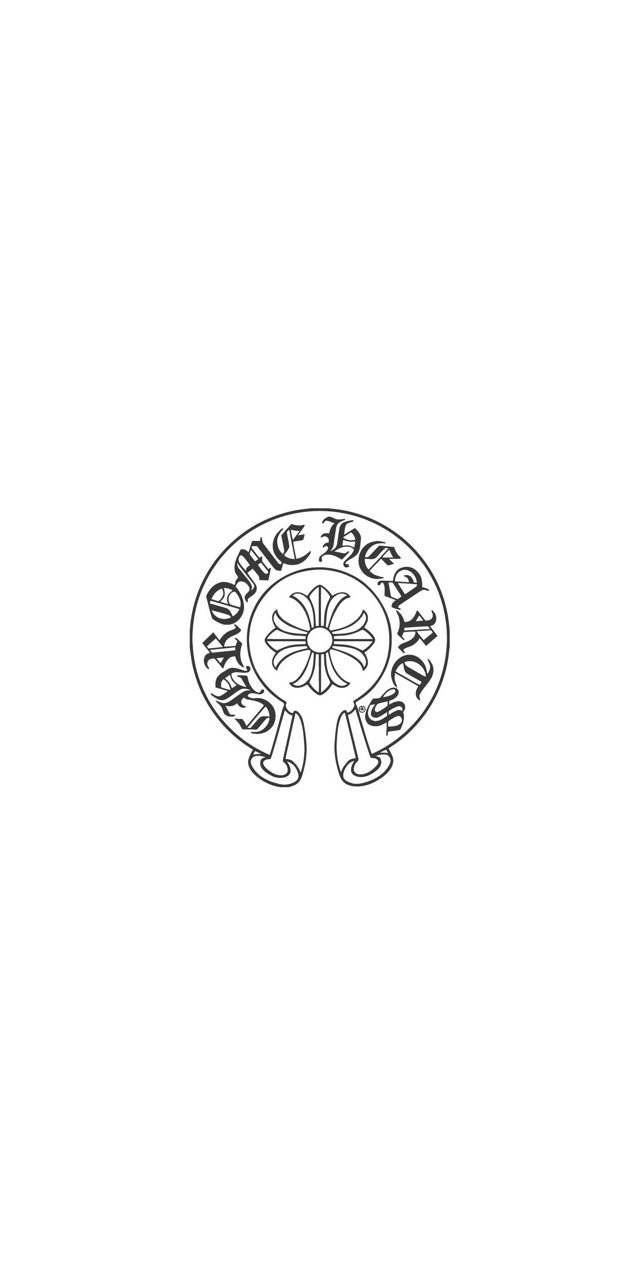 Chrome Hearts 桌布 壁紙 — Chrome Hearts 的極簡黑白標誌，帶有哥德式字體和中央花卉設計，背景為純色。