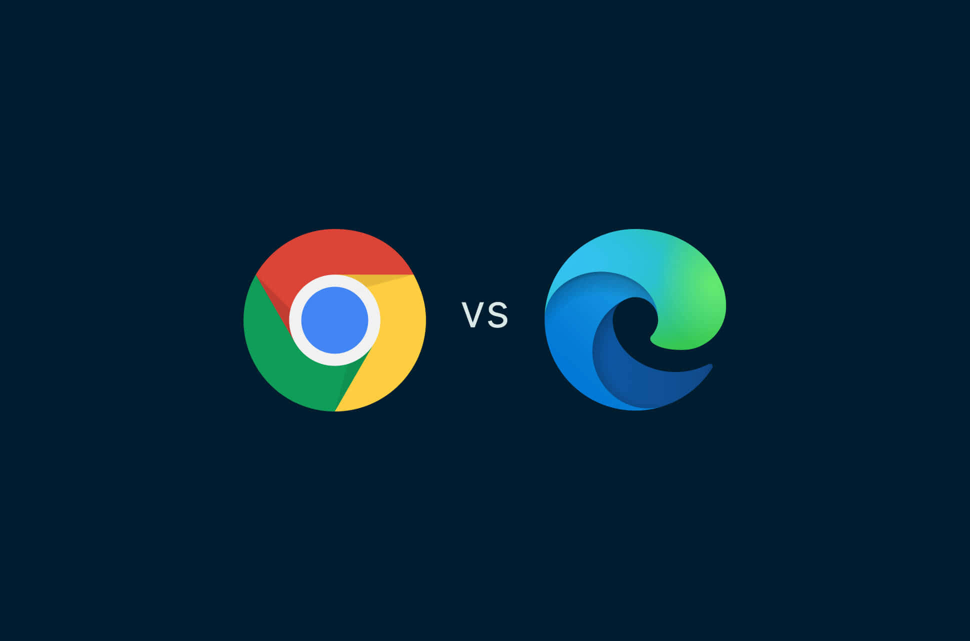 Chrome 桌布 壁紙 — Chrome 和 Edge 瀏覽器標誌在深藍色背景上對峙，中間有一個簡單的 vs 文字。