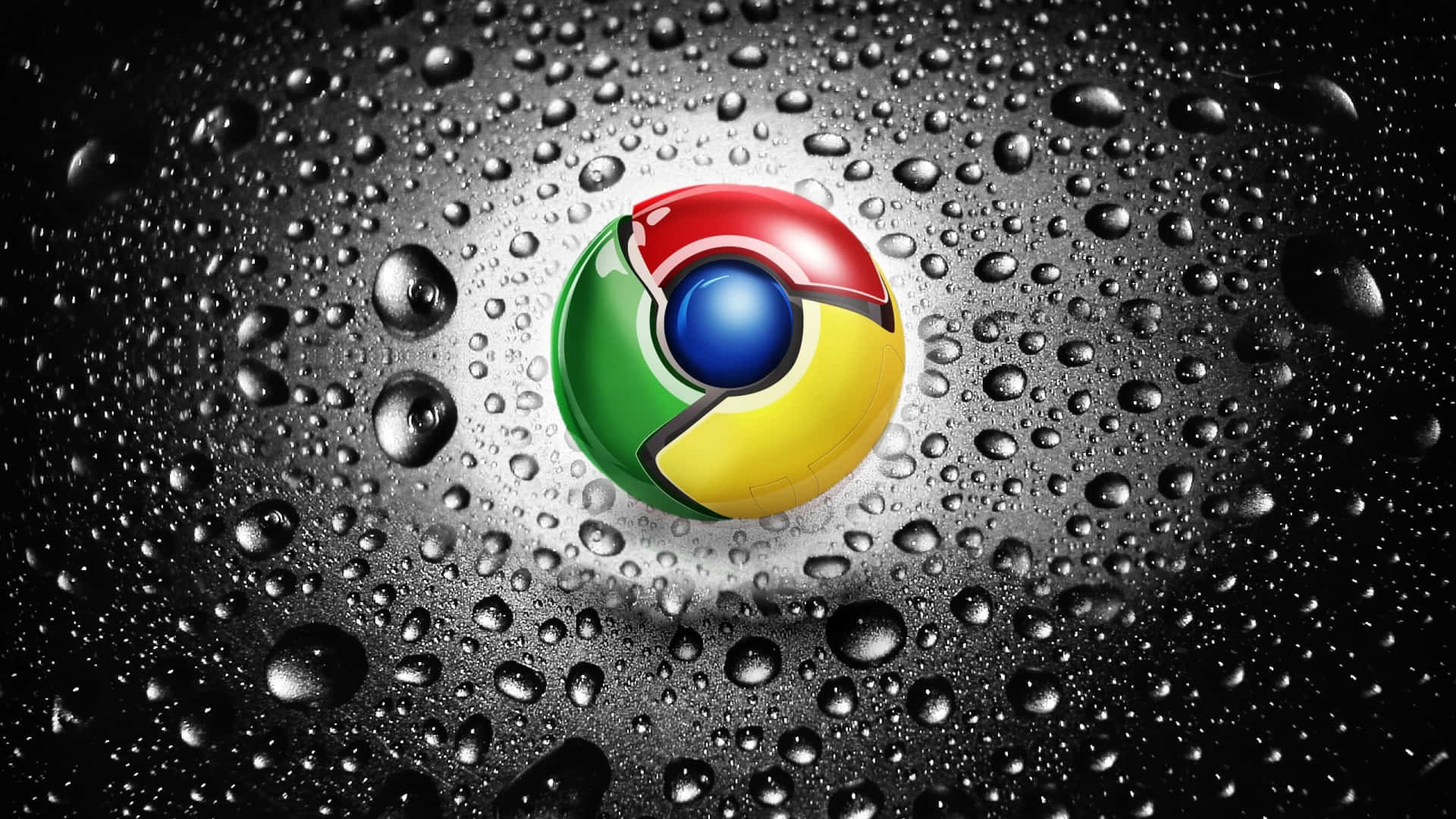 深色光澤表面上有雨滴的 Chrome 標誌。 — Valorant Logo 壁紙