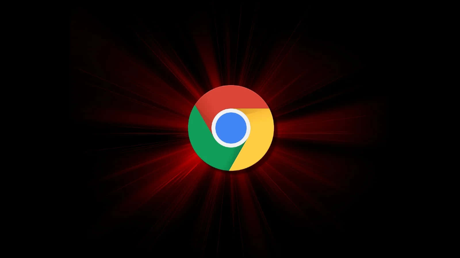 Chrome 桌布 壁紙 — Chrome 標誌在黑色背景上發出紅色光芒。