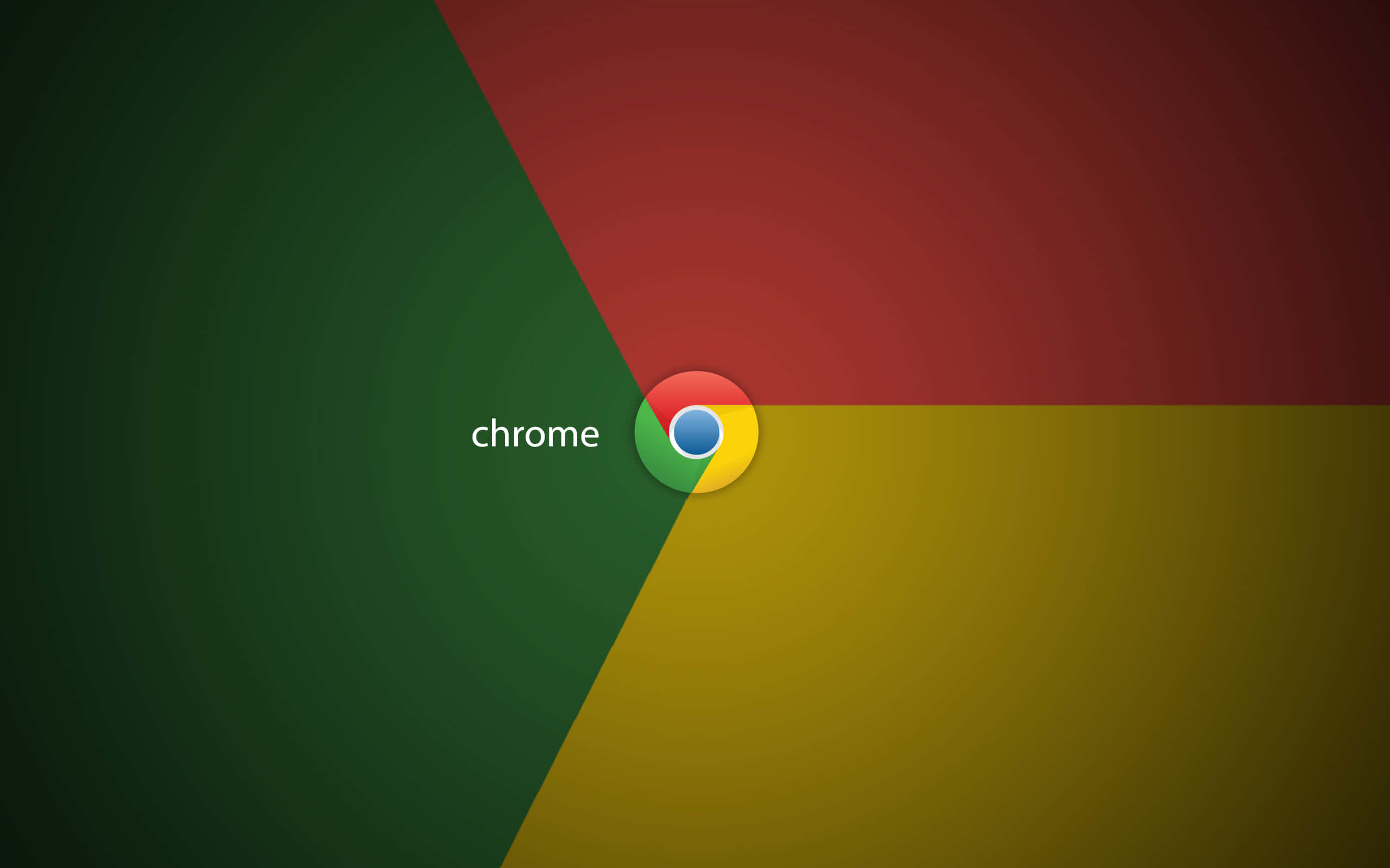 Chrome 桌布 壁紙 — Chrome 標誌居中於一個分為綠色、紅色和黃色部分的幾何背景上。