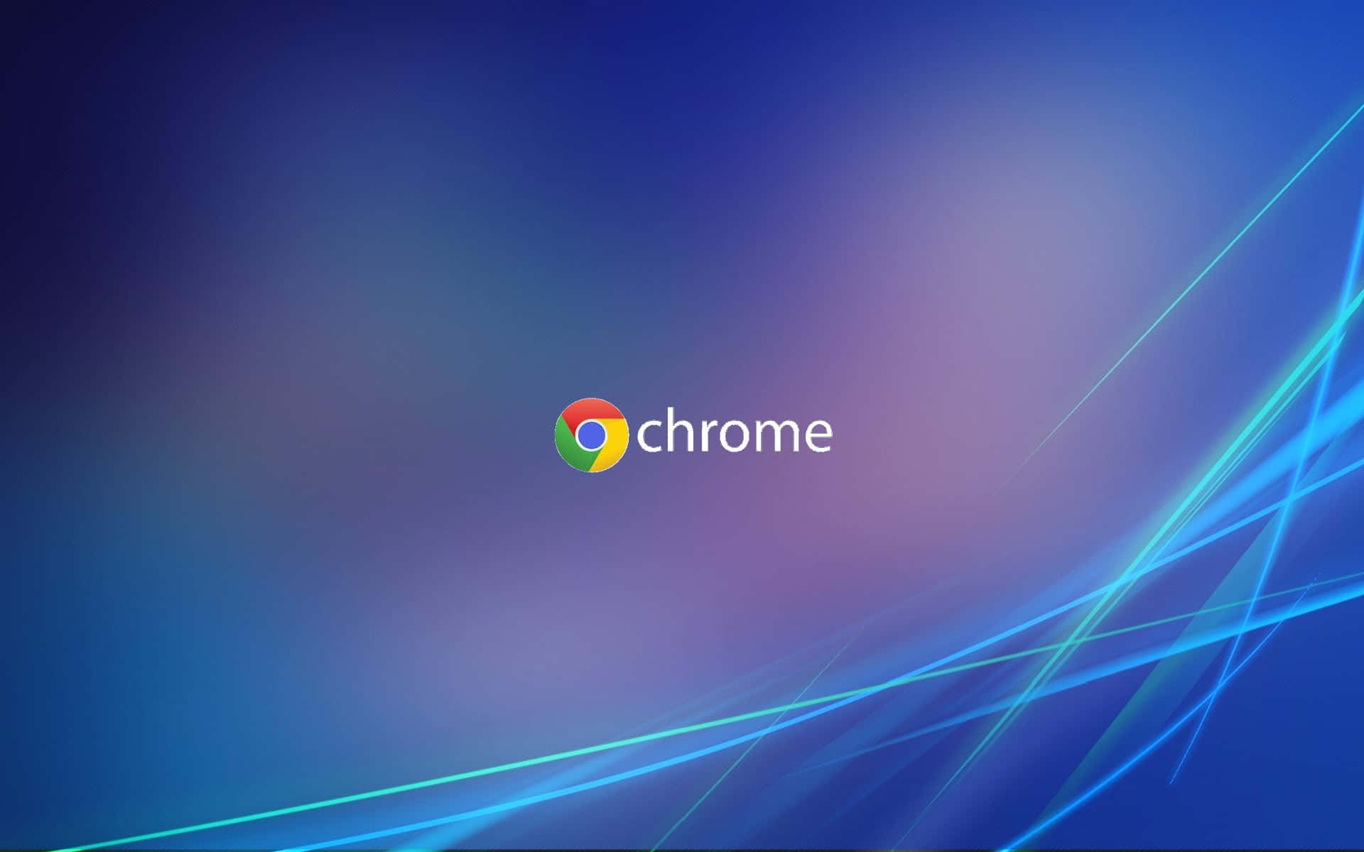 Chrome 桌布 壁紙 — Chrome 標誌居中於漸變藍色背景上，帶有發光的光條。