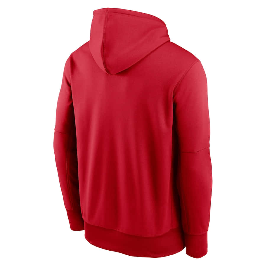 Red Hoodie 桌布 壁紙 — 一件純紅色連帽上衣從背面展示，背景為純白色，帶有乾淨的縫線細節。