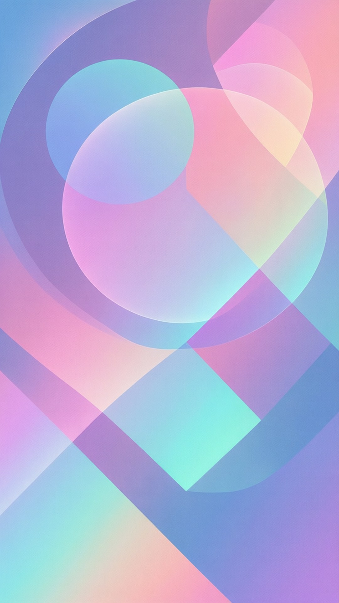 Pastel Geometric Abstraction 壁紙 — 重疊的半透明粉彩圓形和幾何形狀創造出柔和發光的抽象構圖。