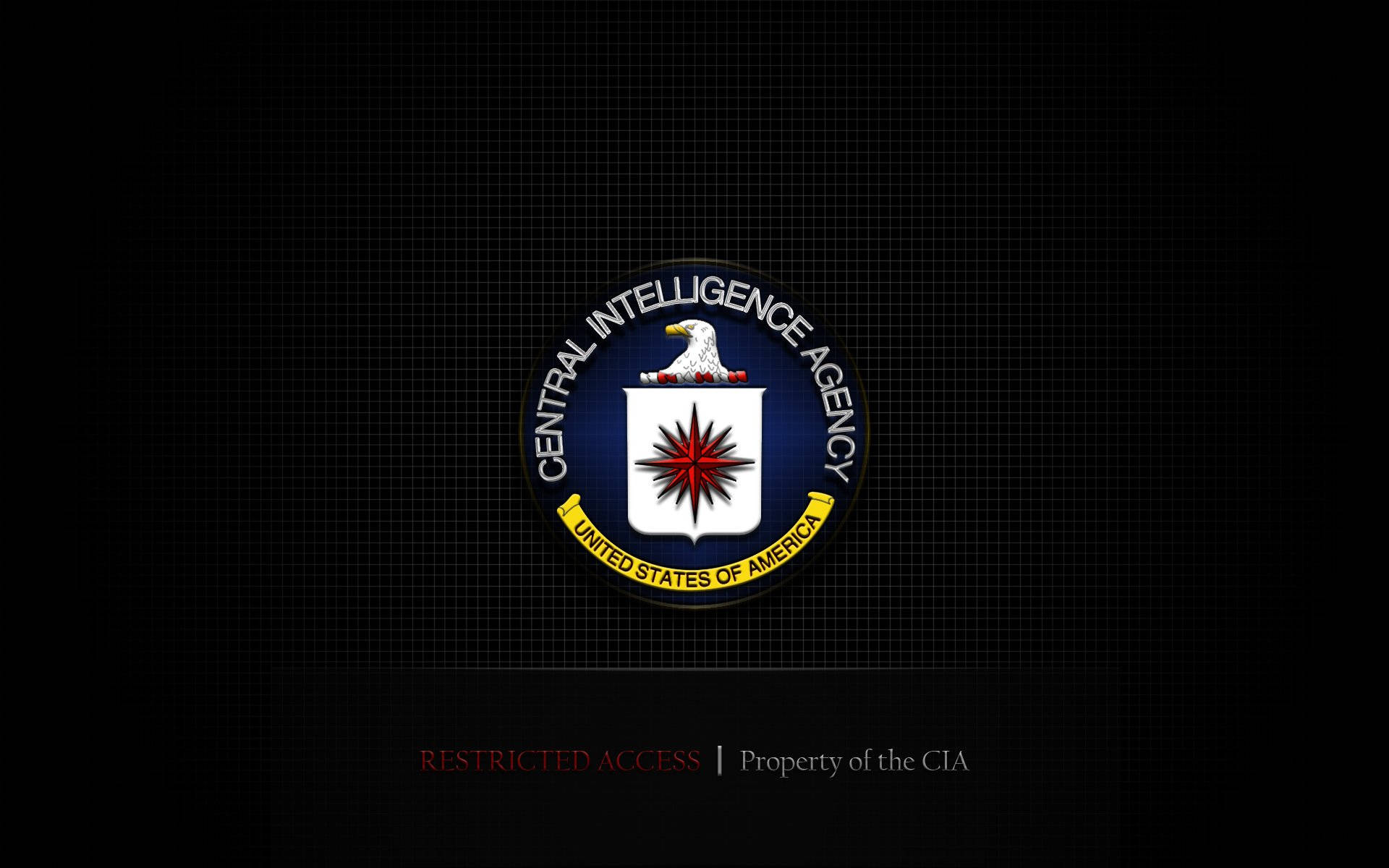 Cia 桌布 壁紙 — CIA 徽章置中於深色網格背景上，下方有「Restricted Access」文字。