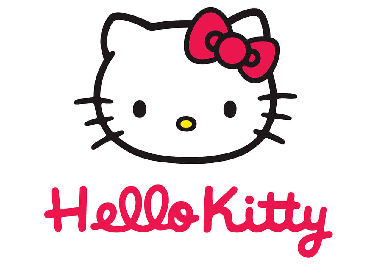 Hello Kitty標誌，紅色蝴蝶結和粉紅色文字在白色背景上。 — Hello Kitty 壁紙