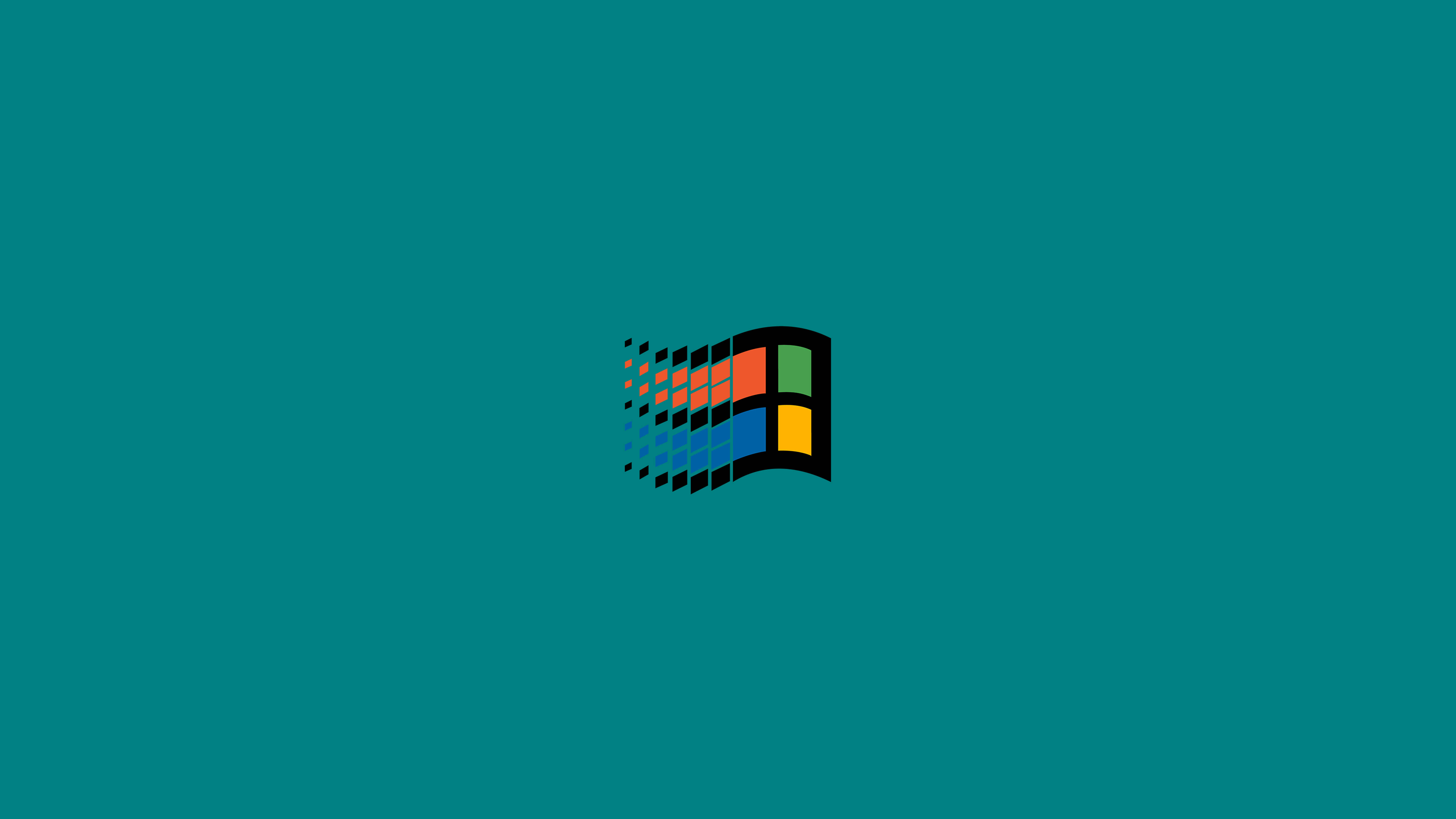 Windows標誌，以像素方格排列在青綠色背景上。 — 4K 壁紙
