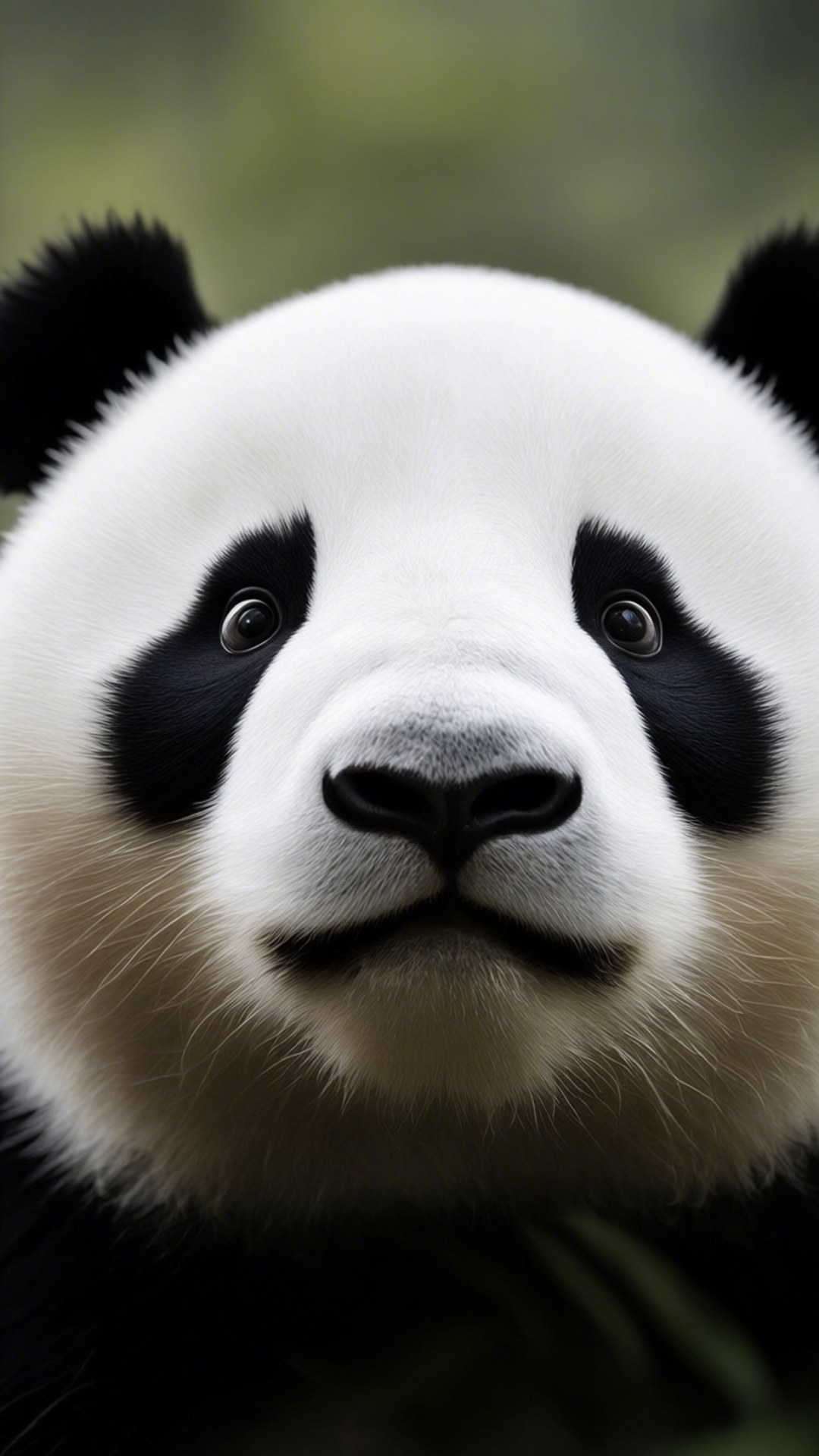 Panda Close-Up Cute 壁紙 — 大熊貓臉部特寫，有柔軟的白色毛髮和眼睛周圍的黑色斑塊，直視鏡頭。
