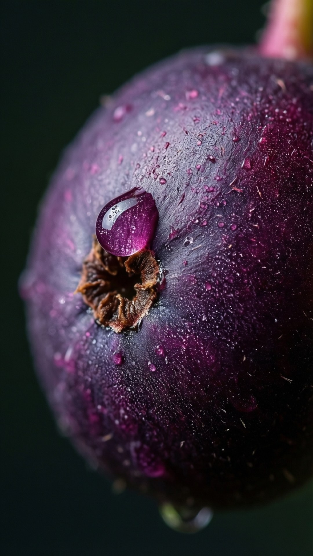 Elderberry 桌布 壁紙 — 深紫色水果在黑暗背景下閃爍著露珠的特寫。