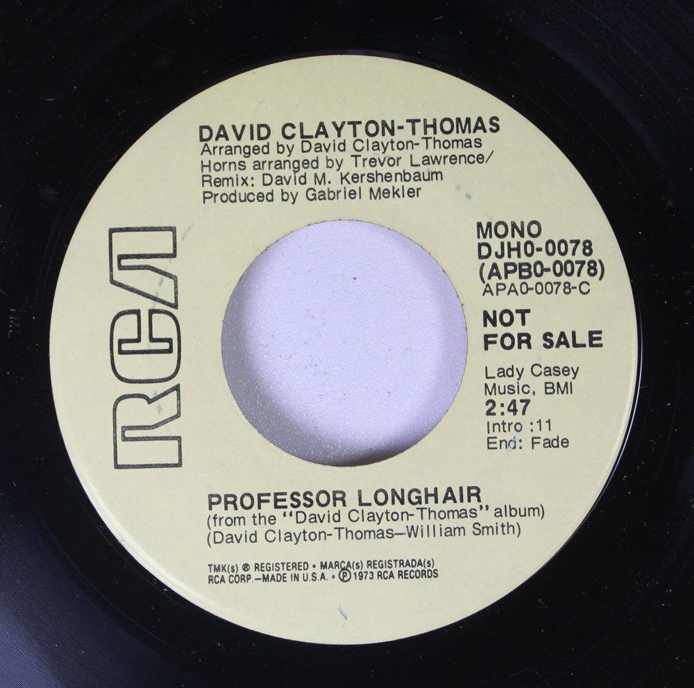 song 桌布 壁紙 — David Clayton-Thomas 的 'Professor Longhair' 的復古 RCA 45 RPM 唱片標籤特寫，帶有 'Not For Sale' 文字。