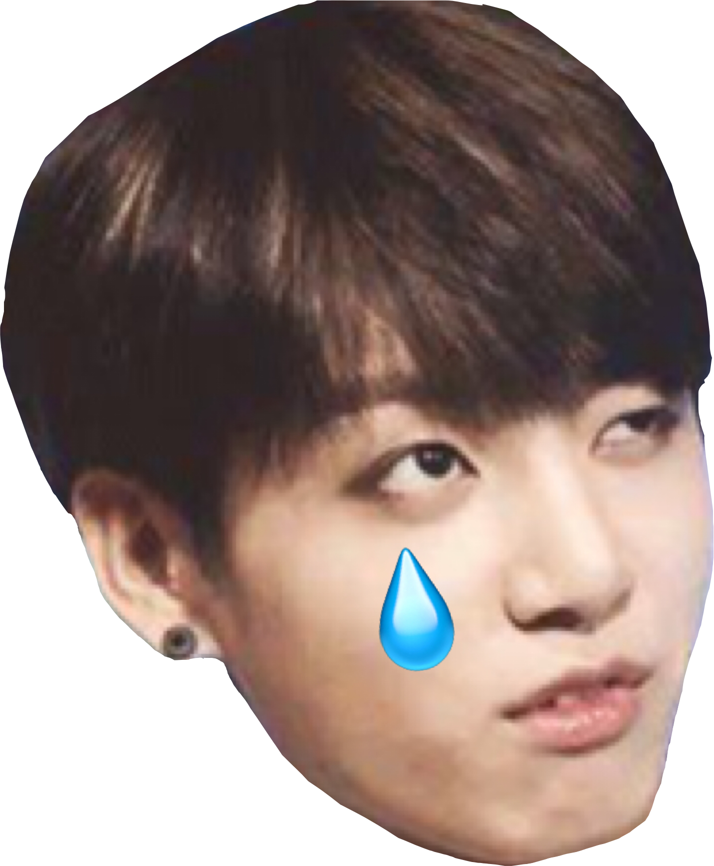 年輕男子，棕色頭髮，臉頰上有藍色淚珠表情符號。 — Jungkook 壁紙