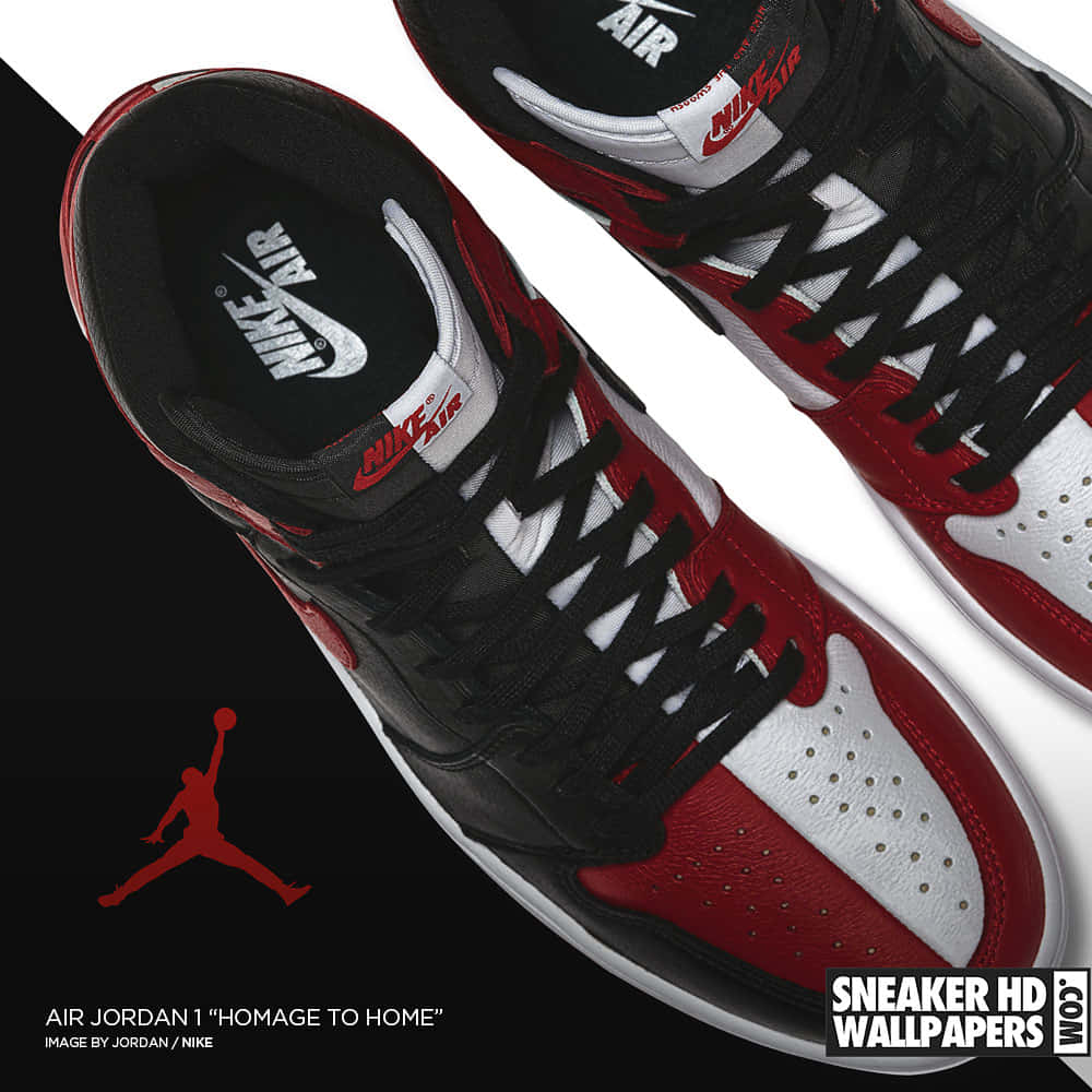 黑色、紅色和白色 Air Jordan 1 運動鞋，帶有 Jumpman 標誌。 — Air Jordan 壁紙