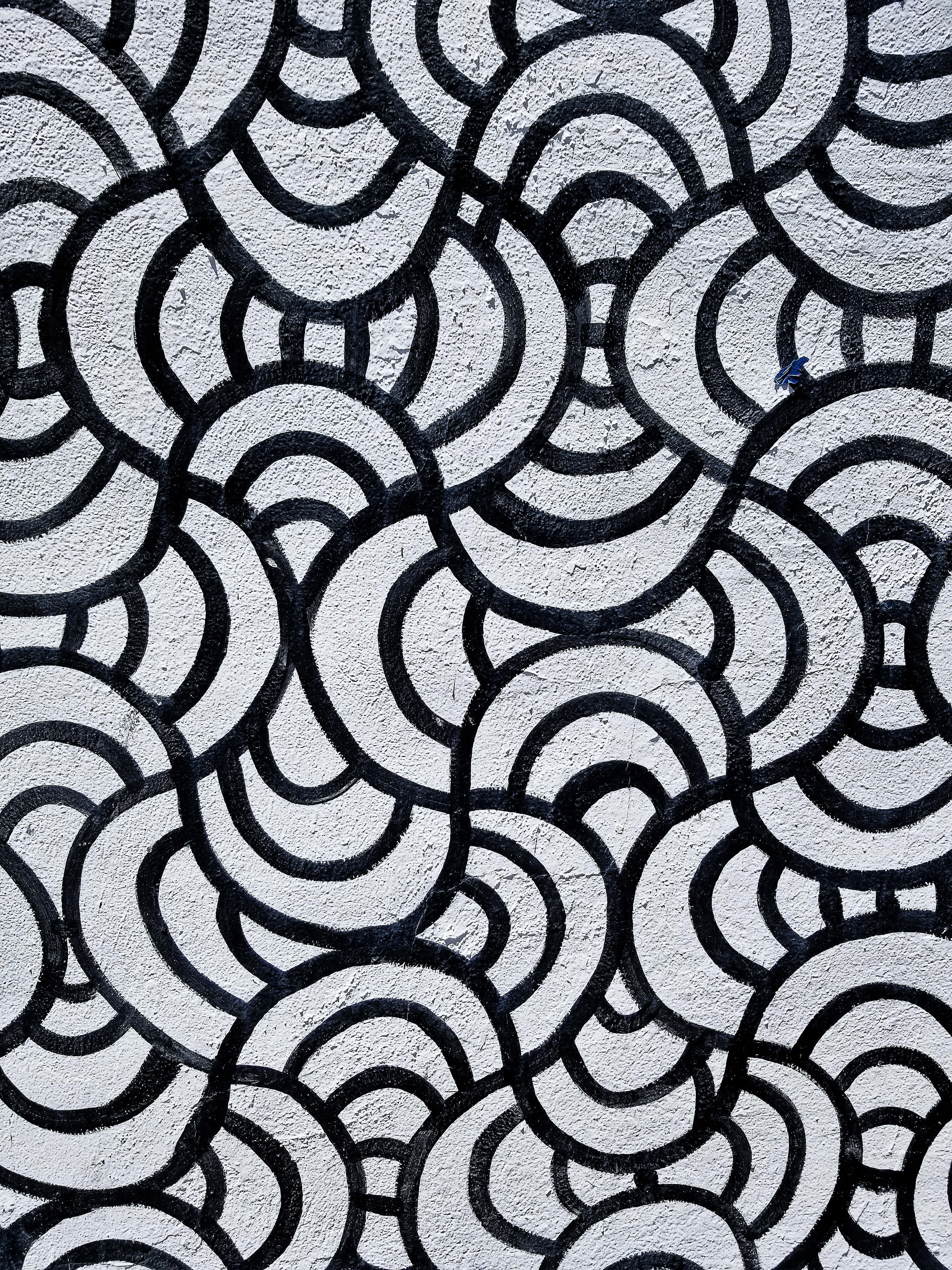 Black And White Pattern 桌布 壁紙 — 特寫鏡頭：粗黑曲線在紋理白牆上形成重複的抽象圖案。