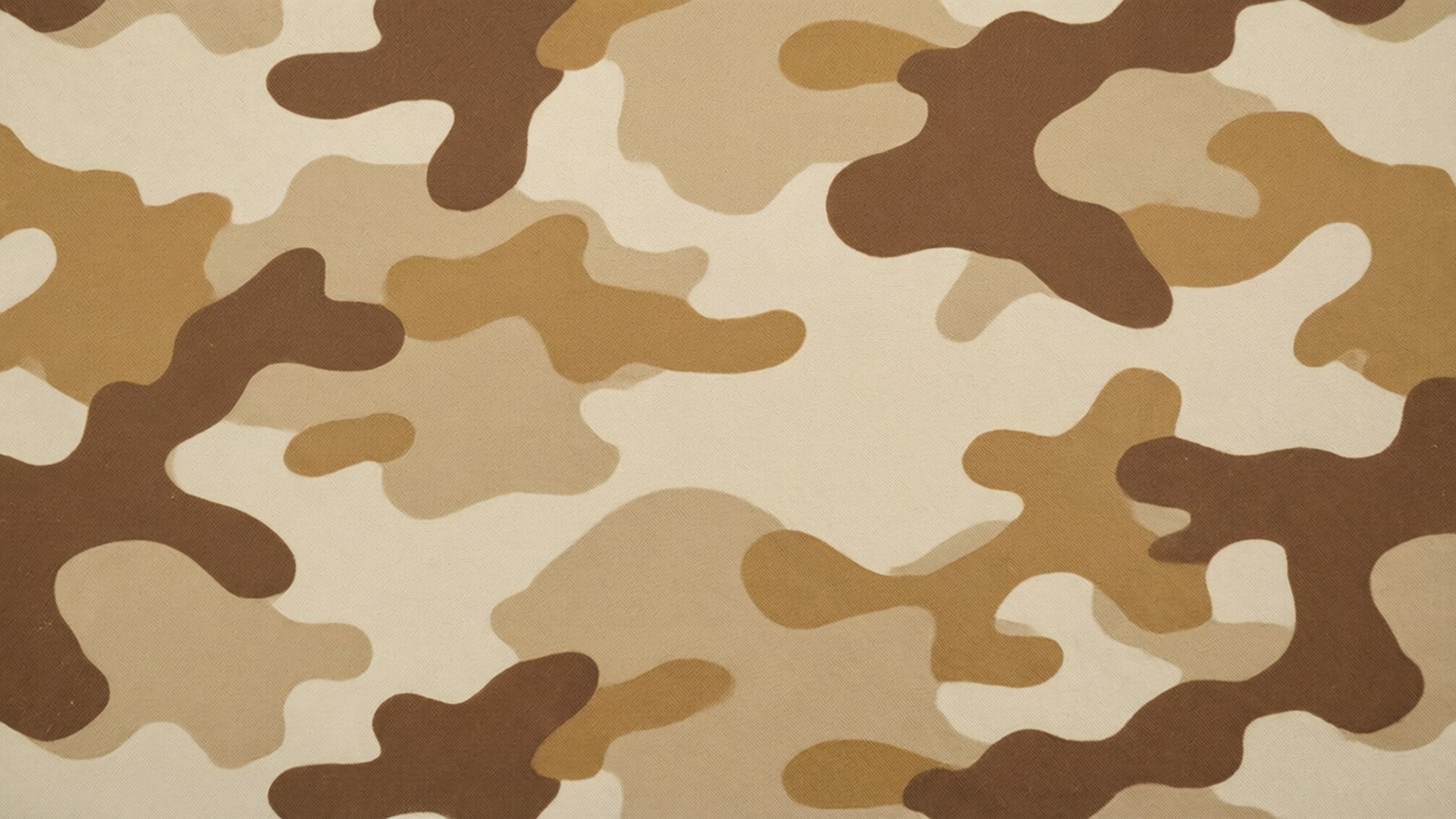 Desert Storm Camo 壁紙 — 沙漠迷彩布料特寫，帶有不規則的棕色、棕褐色和米色斑點。