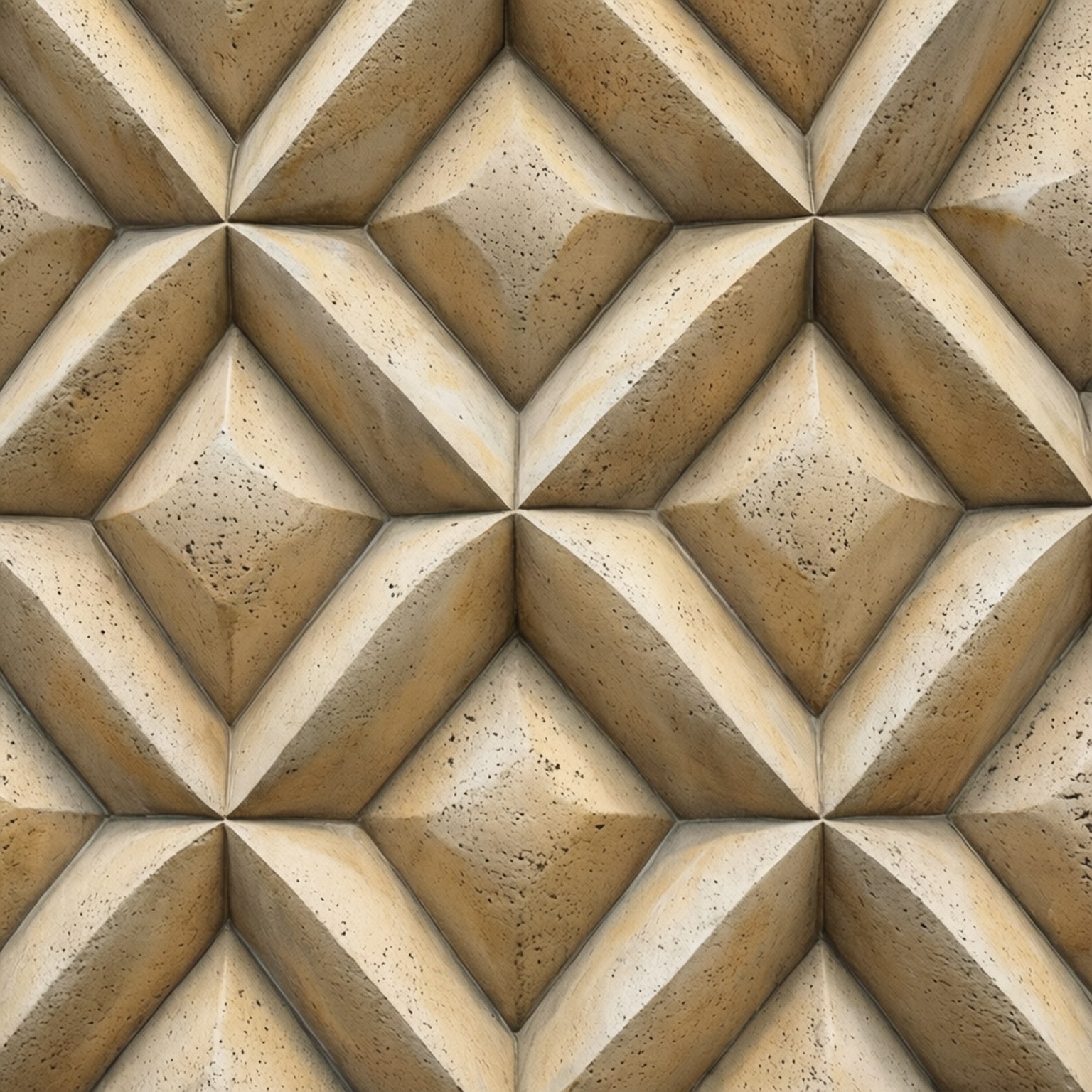 Polished Concrete Pattern 壁紙 — 近距離拍攝重複幾何圖案，凸起的菱形形狀在帶紋理的米色石頭上。