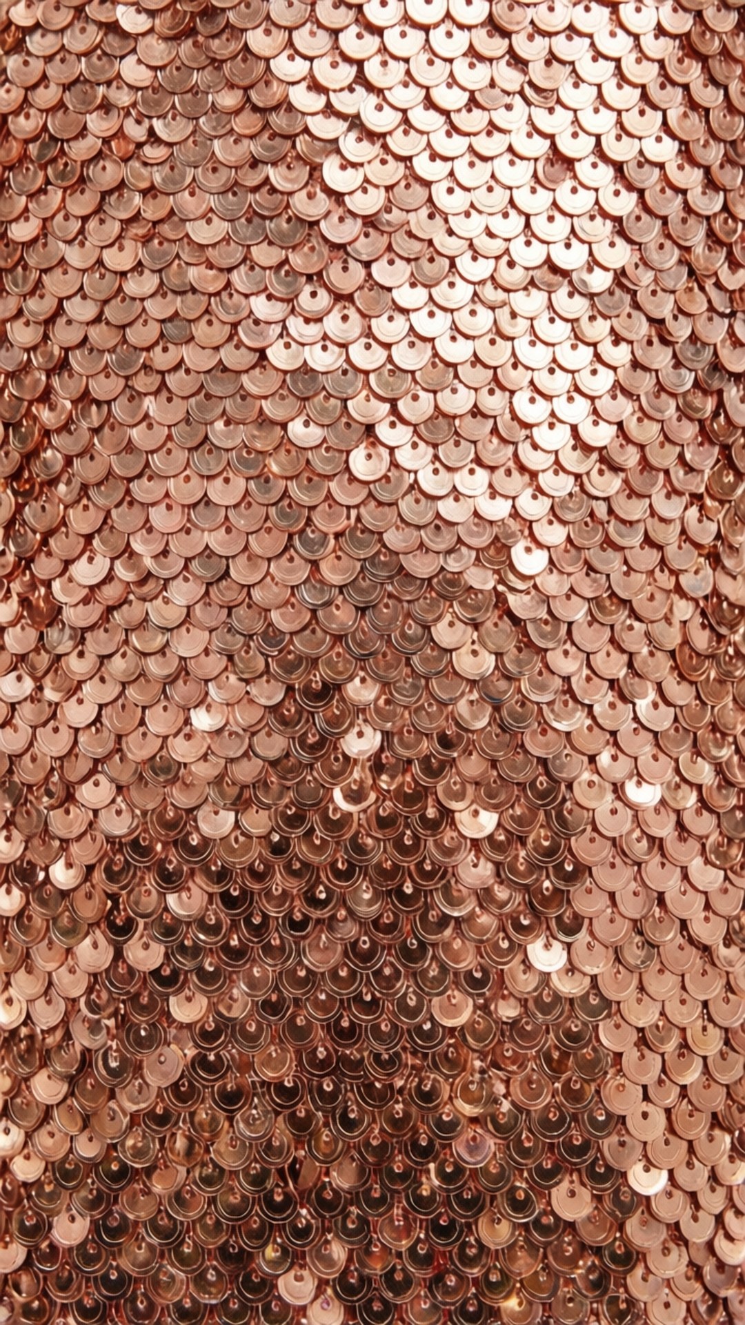 Sequin Shine 壁紙 — 玫瑰金色亮片緊密排列的特寫，捕捉光線，呈現閃爍高光和深邃金屬陰影。