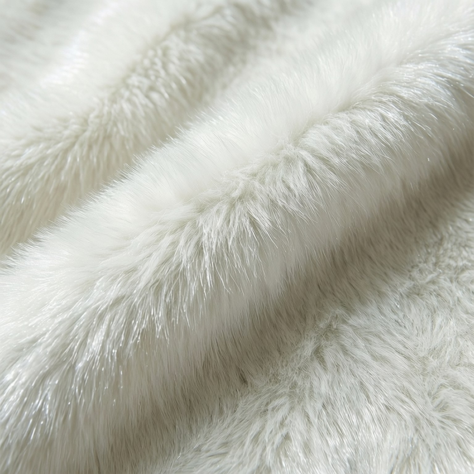 Synthetic Fur Fabric Texture 壁紙 — 柔軟白色人造毛絨布料的特寫，具有蓬鬆質感和柔和皺褶，在柔和光線下。