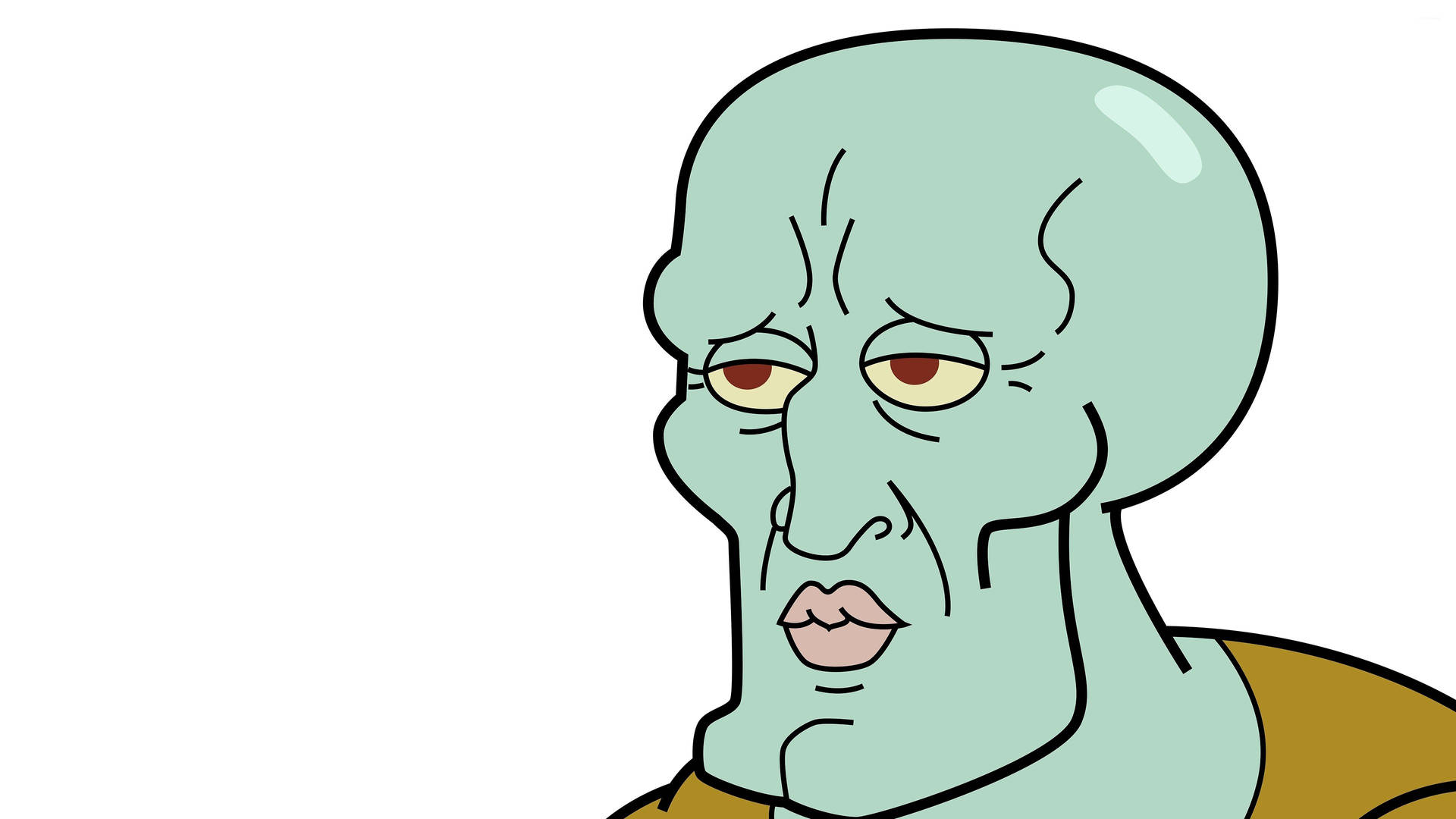 Squidward Tentacles 看起來很無聊，背景是純白色。 — Meme 壁紙
