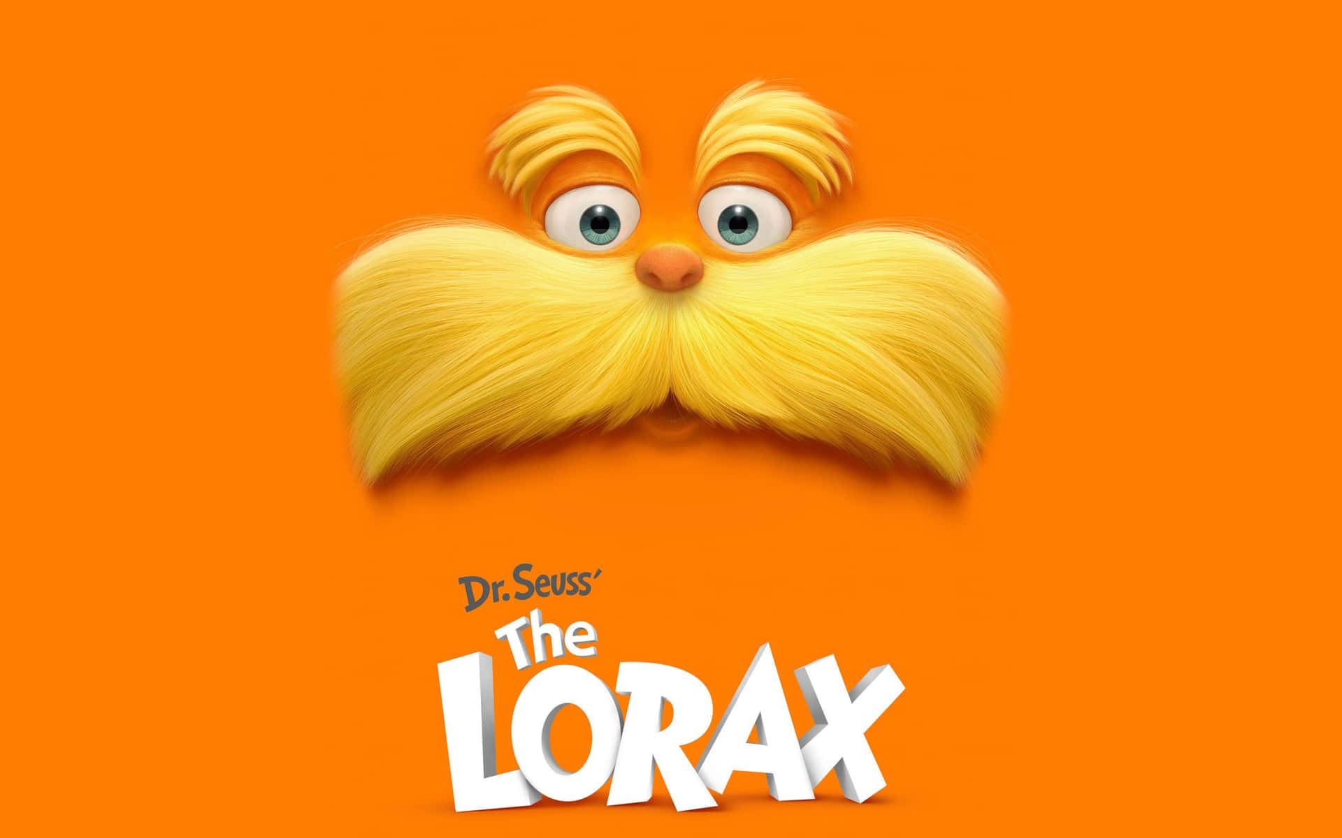 Lorax 角色，擁有巨大的黃色鬍鬚和大眼睛，背景為橙色。 — Lofi 壁紙