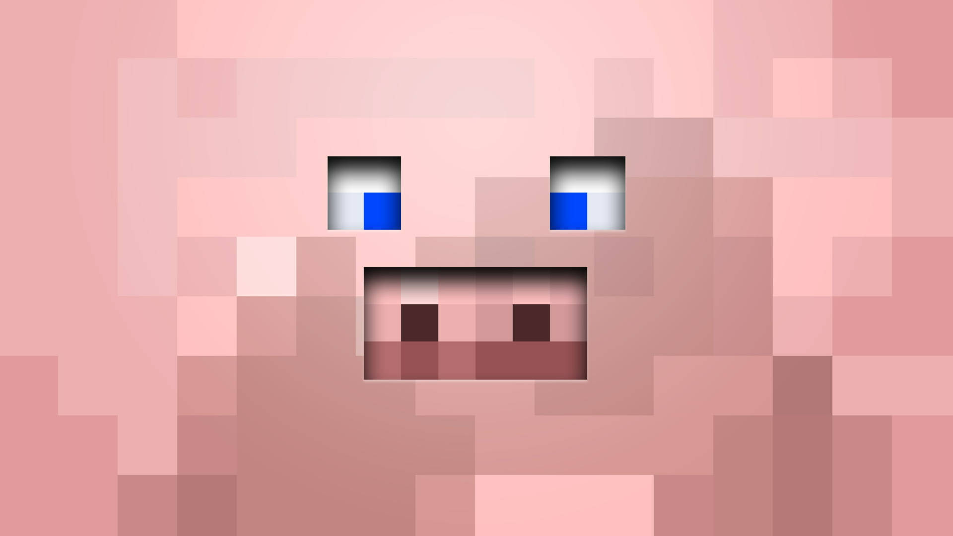 像素化豬臉，藍色眼睛和微笑的嘴巴，Minecraft風格。 — 我的世界 蜜蜂 壁紙