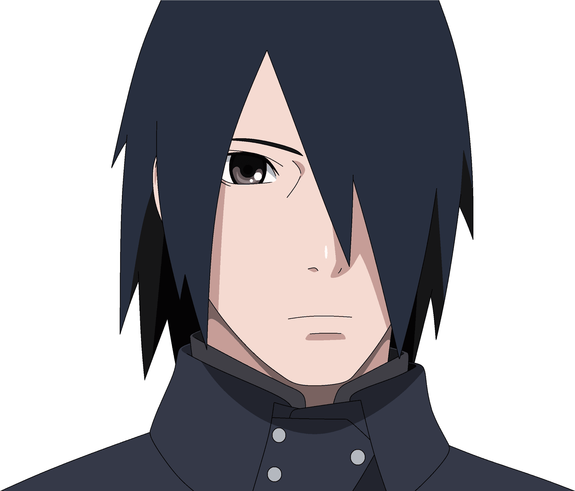 深色頭髮和嚴肅表情的動漫角色穿著深色衣服。 — Sasuke 壁紙