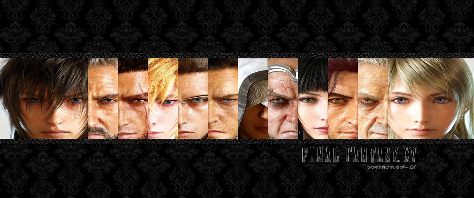 黑色錦緞壁紙上的《Final Fantasy XV》角色肖像。 — 最終幻想8 壁紙