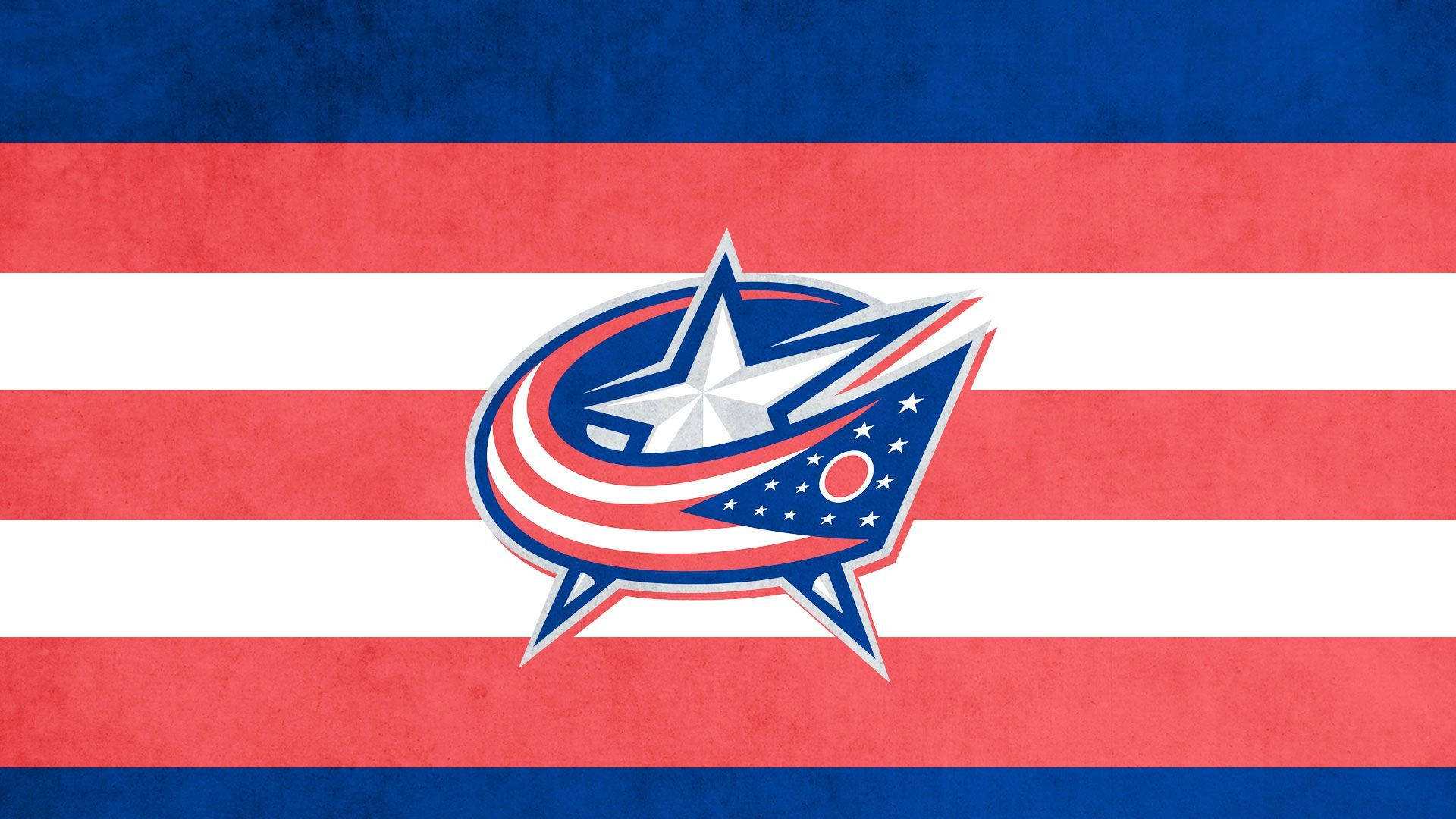 哥倫布藍夾克 桌布 壁紙 — Columbus Blue Jackets 標誌居中於紅白藍條紋背景上，帶有紋理復古外觀。
