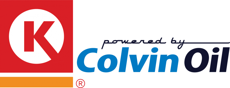 Circle Logo 桌布 壁紙 — Colvin Oil 的大膽紅白藍標誌，帶有風格化的 K 標誌和註冊商標符號。