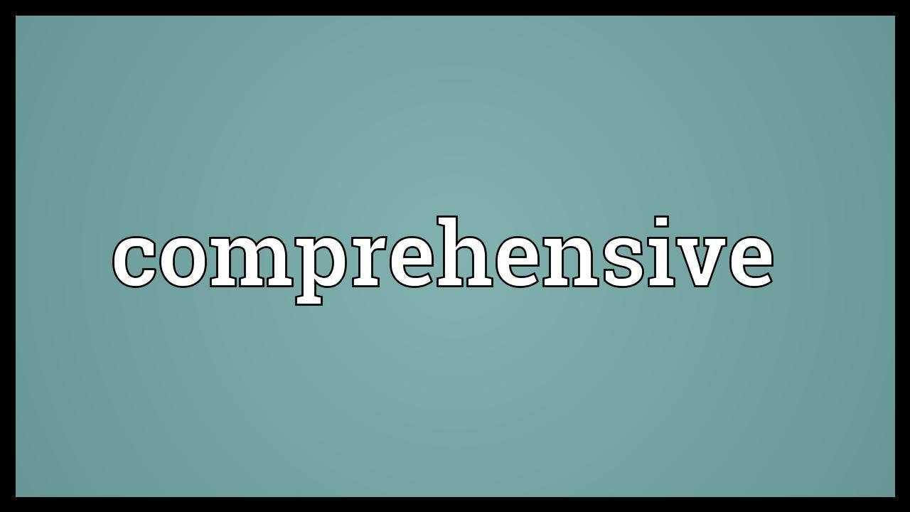 Word 桌布 壁紙 — 「comprehensive」一詞以粗體白色字體居中顯示在帶有黑色邊框的純青色背景上。