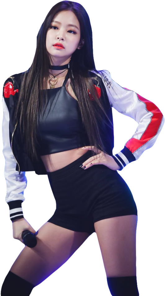 K-pop表演者穿著時尚服裝在舞台上手持麥克風 — Blackpink 壁紙