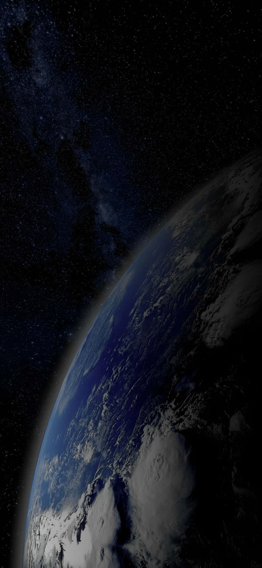  壁紙 — 從太空俯瞰地球的壯麗景色，展現了旋轉的雲層、海洋和上方的銀河系。