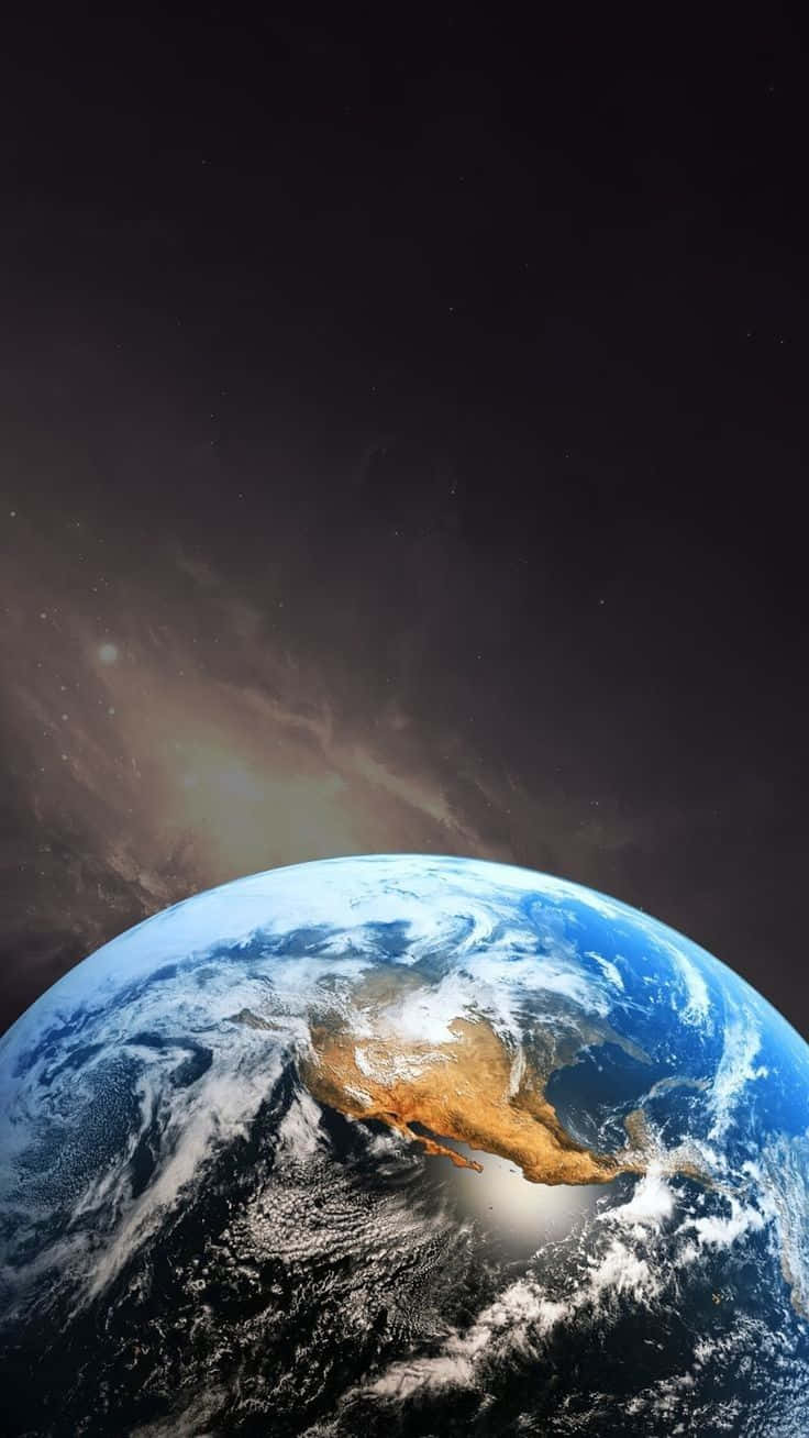  壁紙 — 從太空俯瞰地球的壯麗景色，展現北美洲、旋轉的雲層和生機勃勃的藍色海洋，背景是星光燦爛的宇宙。