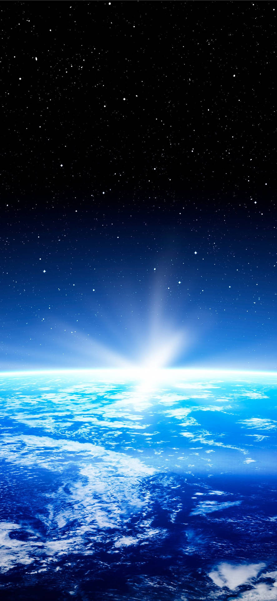 從太空看地球日出，背景有星星。 — iPhone 12 壁紙