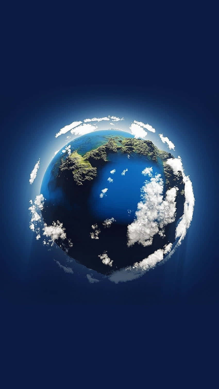  壁紙 — 從太空觀看地球的 360 度壯麗景觀，有旋轉的雲層和深藍色的海洋，背景是黑暗的宇宙。
