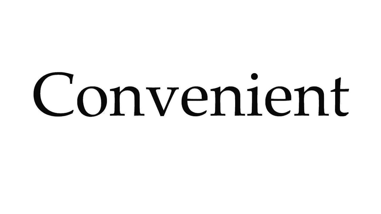 高清 桌布 壁紙 — 「convenient」這個詞以粗體黑色襯線字體居中顯示在純白色背景上。