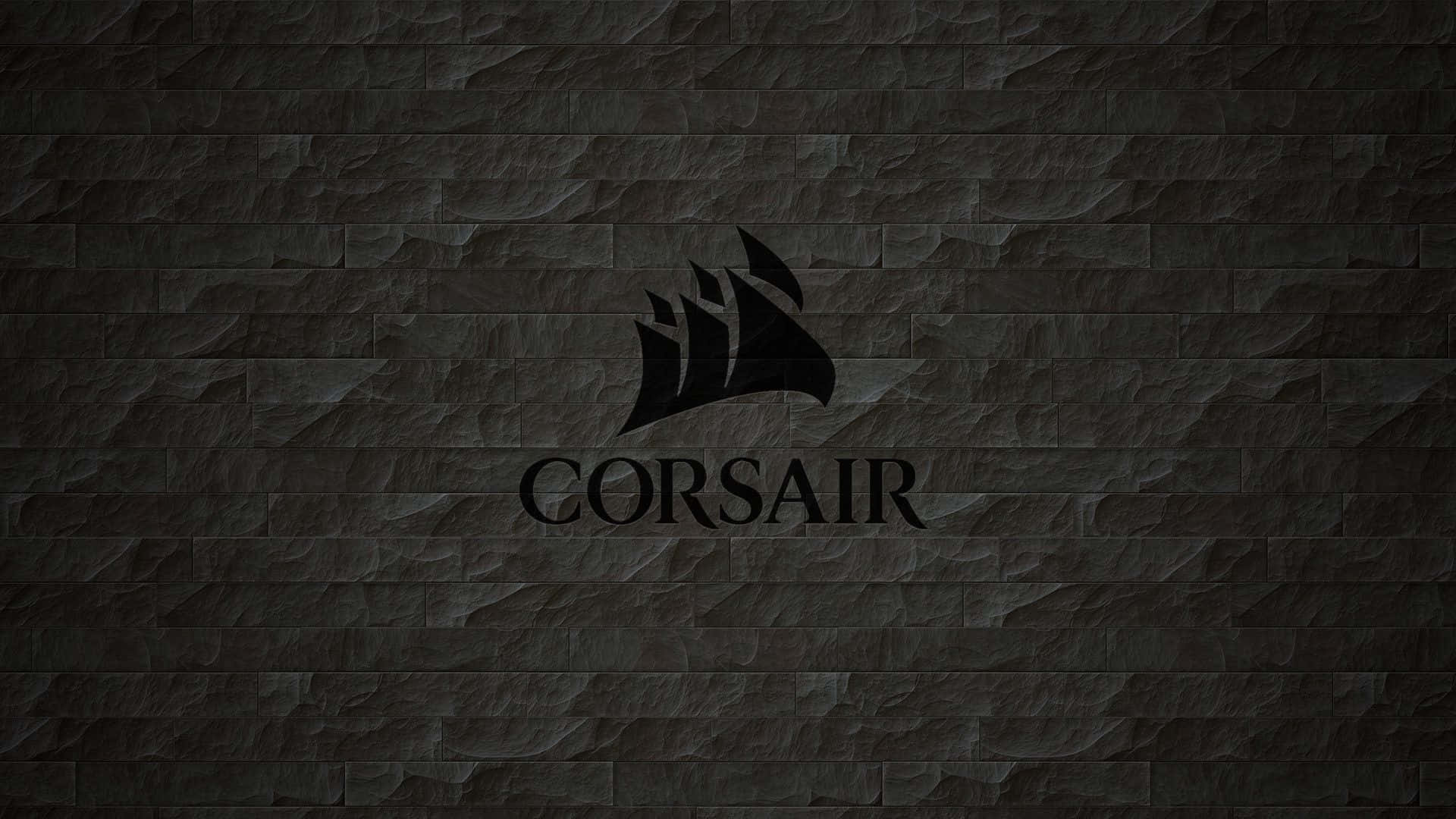 海盜船 桌布 壁紙 — Corsair 標誌以黑色剪影居中在深色紋理石磚牆背景上。
