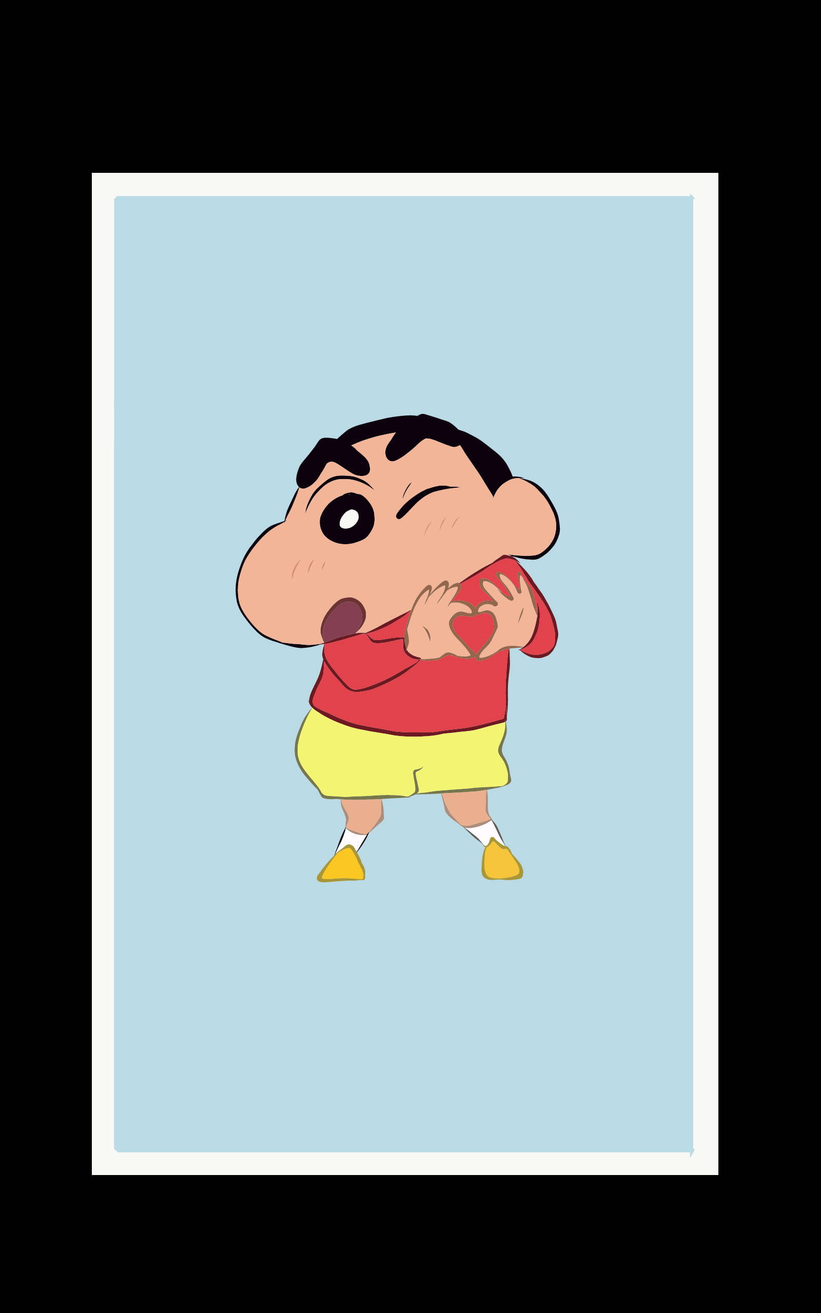 shinchan 桌布 壁紙 — Crayon Shin-chan 在淺藍色背景上眨眼並用手做出心形。
