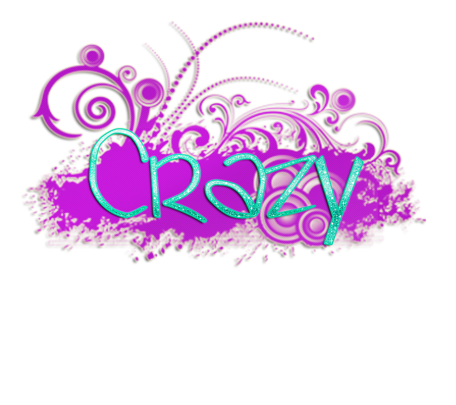 瘋狂 桌布 壁紙 — 「Crazy」一詞以閃爍的青綠色字體呈現，並由華麗的紫色漩渦環繞，背景為鮮豔的洋紅色。